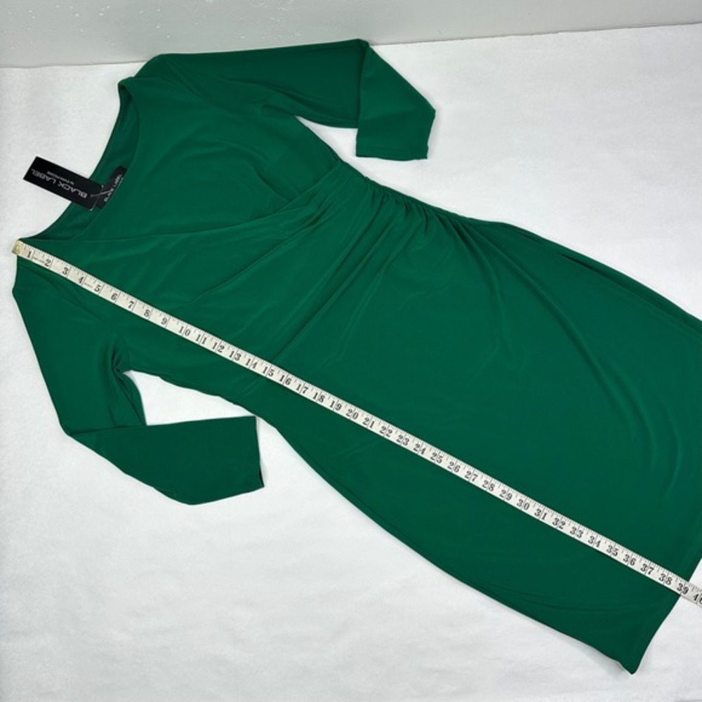 Black Label by Evan Picone NWT Emerald Green Ruched Sheath Dress 3/4 Sleeve 6 - Picture 10 of 15